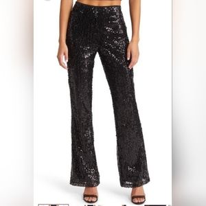 Open Edit Women's Sequin Black Flare Leggins, Size S.